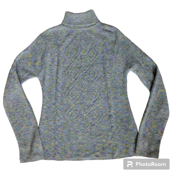 ICON Ombre Blue Green Purple Teal Knit Cable Turtleneck Medium - Picture 5 of 13